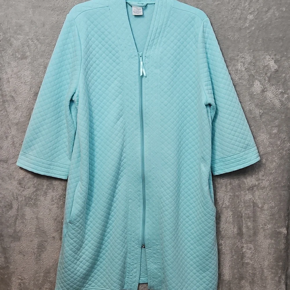Croft & Barrow Womens Sz Lg Blue Quilted Zip Robe